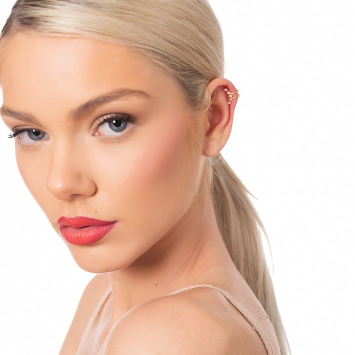 Oxzen ασημένιο σκουλαρίκι Ear Cuff με λευκά ζιργκόν