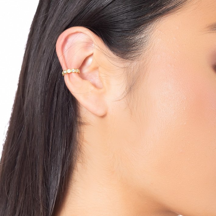 Oxzen σκουλαρίκι ασημένιο Ear Cuff με λευκά ζιργκόν