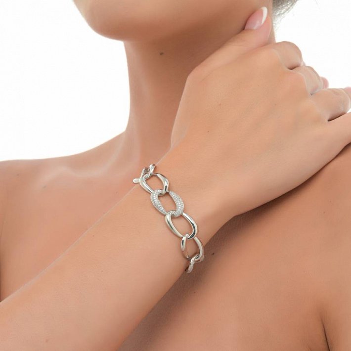 Oxzen βραχιόλι ασημένιο αλυσίδα σπαστή με πέτρες ζιργκόν