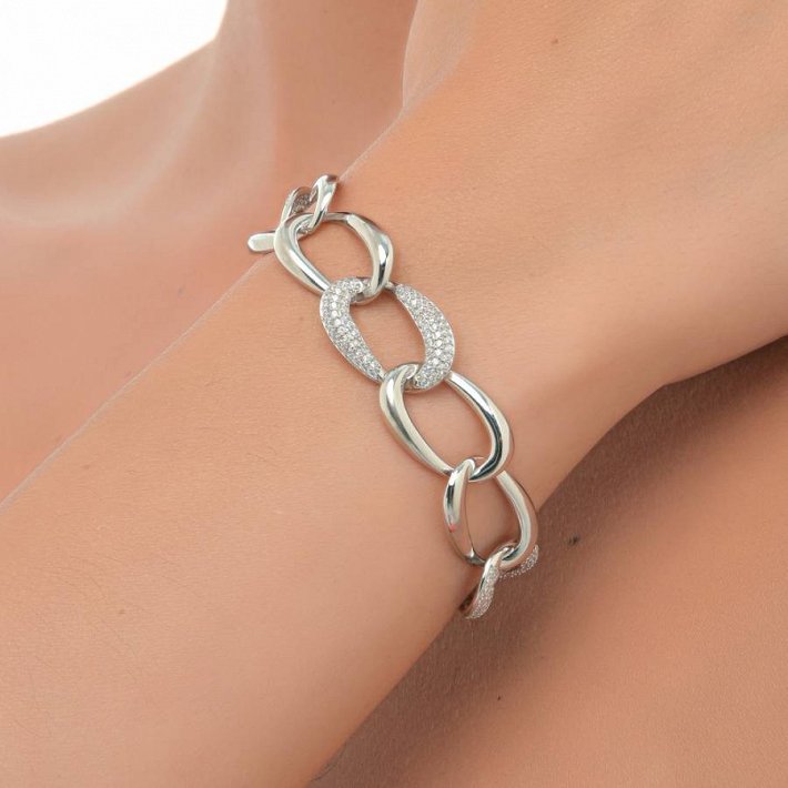 Oxzen βραχιόλι ασημένιο αλυσίδα σπαστή με πέτρες ζιργκόν