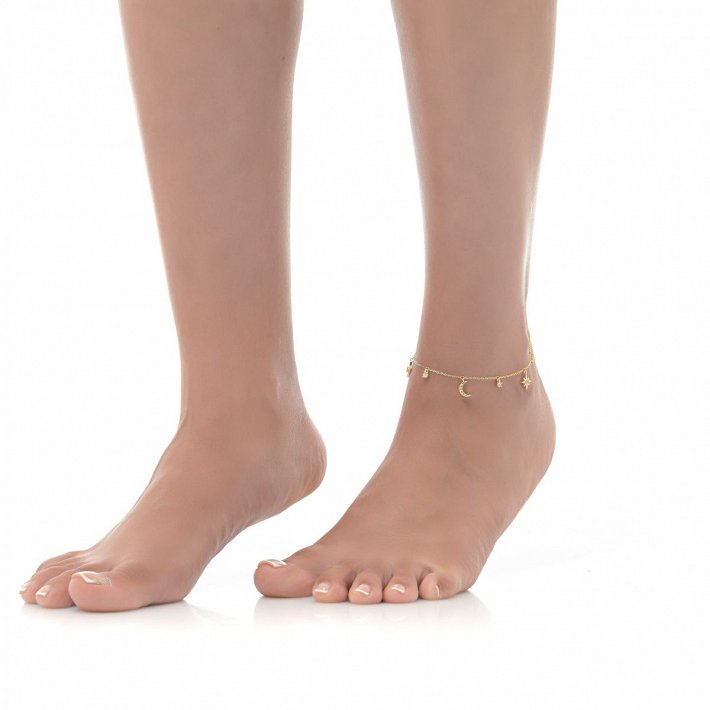 Oxzen αλυσίδα ποδιού ασημένια με κρεμαστά στοιχεία