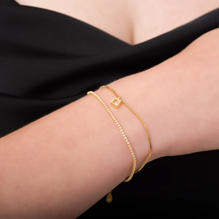 Oxzen βραχιόλι ασημένιο ριβιέρα με δύο αλυσίδες