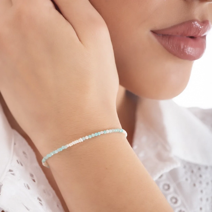 Oxzen ασημένιο βραχιόλι, με ημιπολύτιμες ορυκτές πέτρες