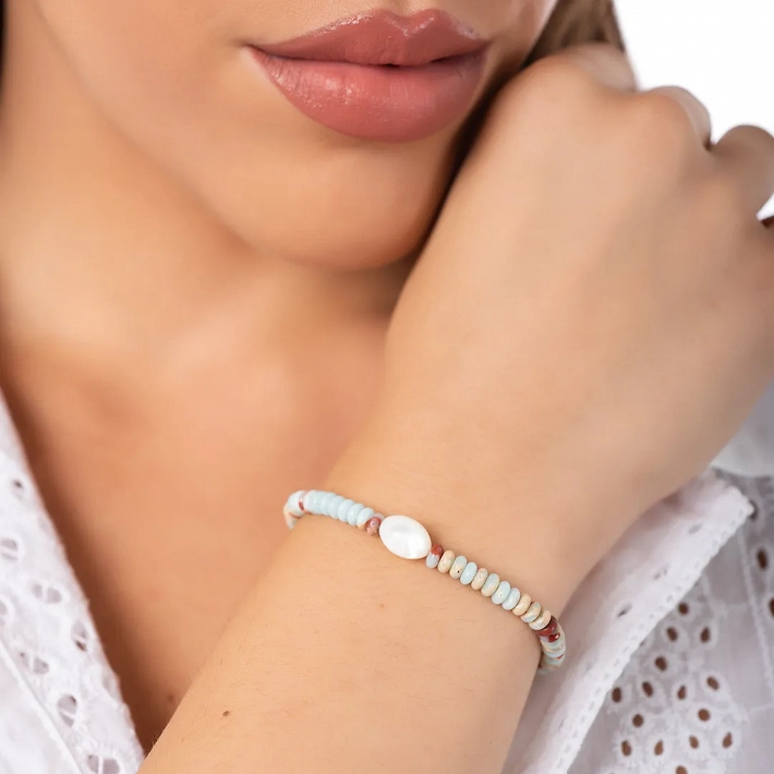 Oxzen ασημένιο βραχιόλι, με ημιπολύτιμες ορυκτές πέτρες