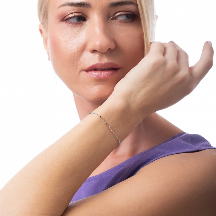 Oxzen ασημένιο βραχιόλι με χρωματιστές πέτρες