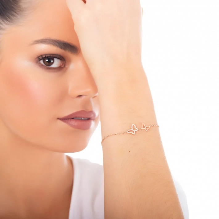 Oxzen γυναικείο βραχιόλι ασημένιο με διπλή πεταλούδα