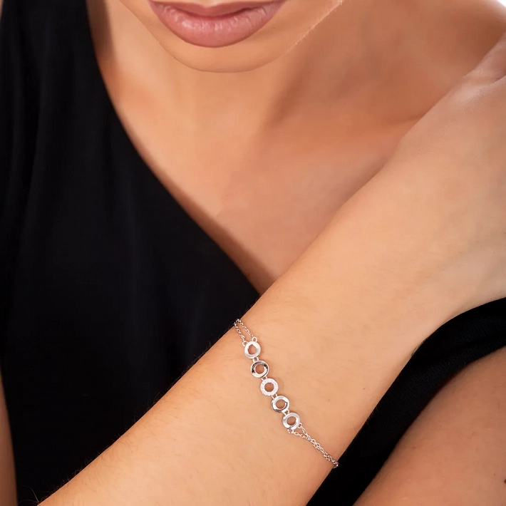 Oxzen βραχιόλι γυναικείο ασημένιο κυκλικά στοιχεια με λευκά ζιργκόν