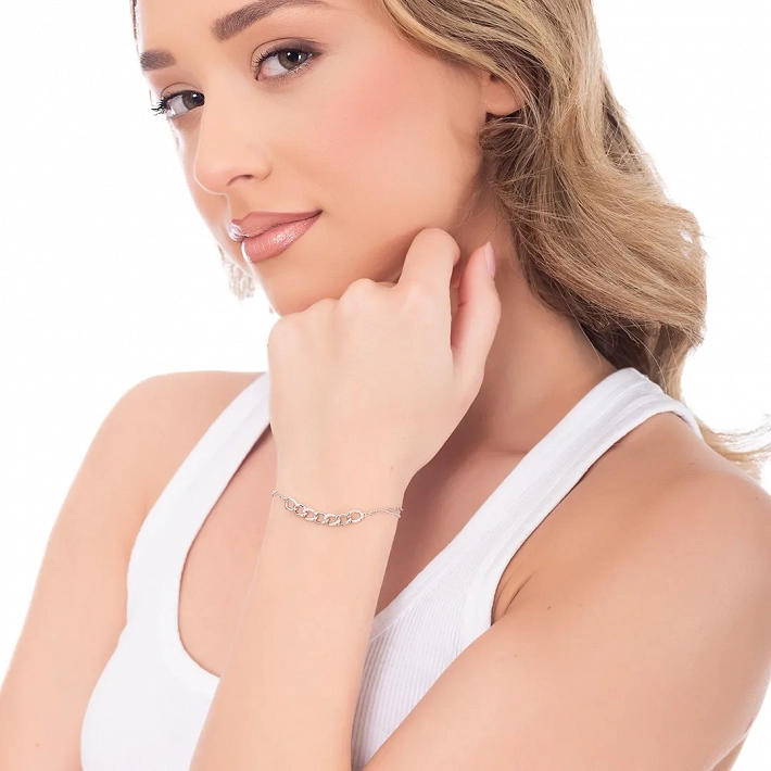 Oxzen βραχιόλι γυναικείο ασημένιο, αλυσίδα με λευκά ζιργκόν