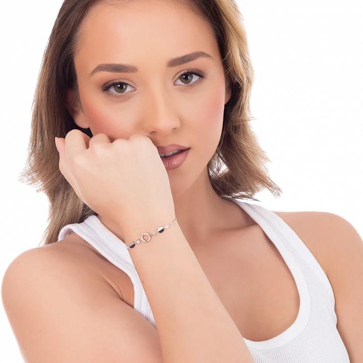 Oxzen γυναικείο βραχιόλι ασημένιο με κύκλους και λευκά ζιργκόν