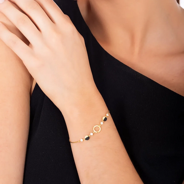 Oxzen γυναικείο βραχιόλι ασημένιο με κύκλους και λευκά ζιργκόν