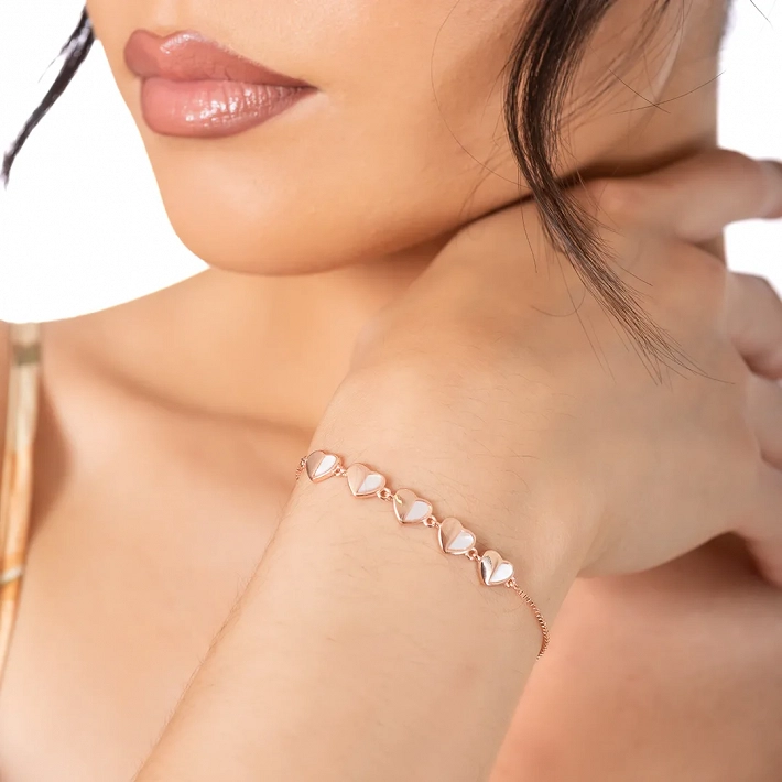 Oxzen ασημένιο βραχιόλι με καρδιές φίλντισι