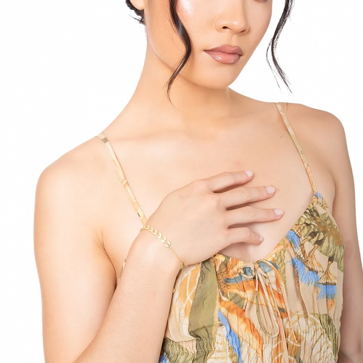 Oxzen ασημένιο βραχιόλι φύλλα με λευκά ζιργκόν