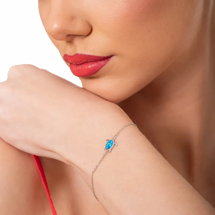 Oxzen ασημένιο βραχιόλι χελωνίτσα με οπάλιο