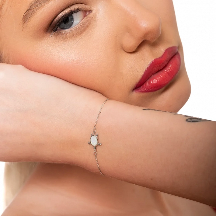 Oxzen ασημένιο βραχιόλι χελωνίτσα με οπάλιο