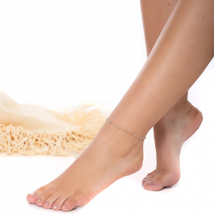 Oxzen ασημένια αλυσίδα ποδιού με μπιλάκια
