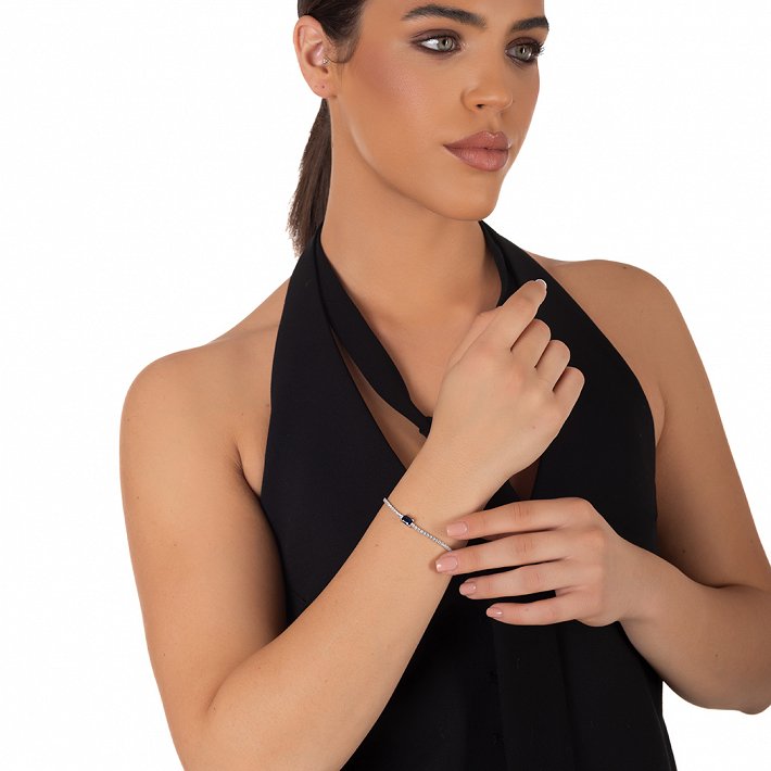 Oxzen ασημένιο βραχιόλι ριβιέρα με ζιργκόν