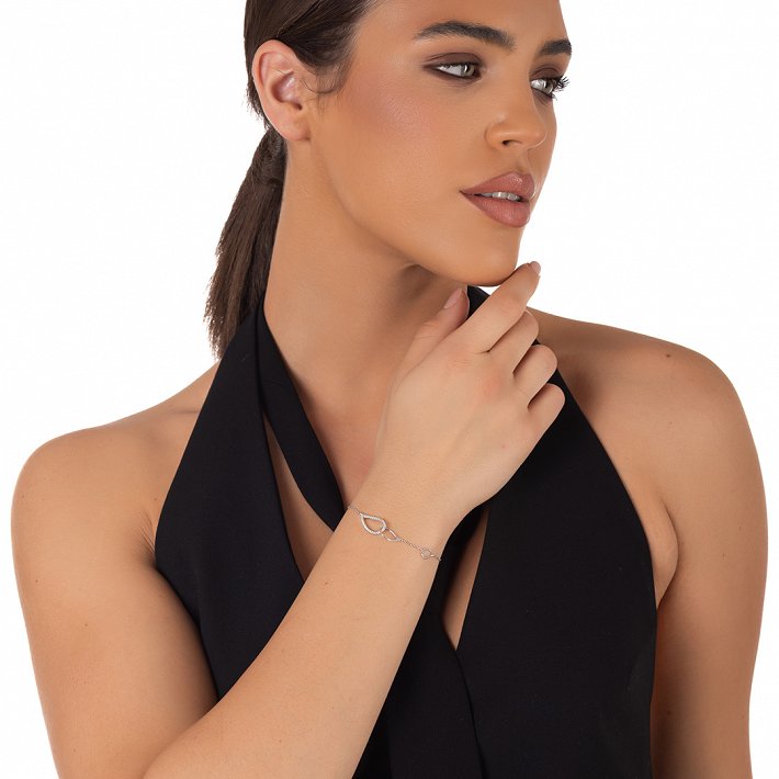 Oxzen ασημένιο βραχιόλι σταγόνα με λευκά ζιργκόν