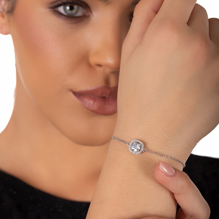 Oxzen ασημένιο βραχιόλι με τετράγωνο ζιργκόν