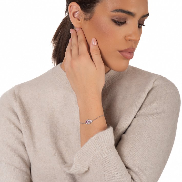 Oxzen ασημένιο βραχιόλι με καρδιές ζιργκόν