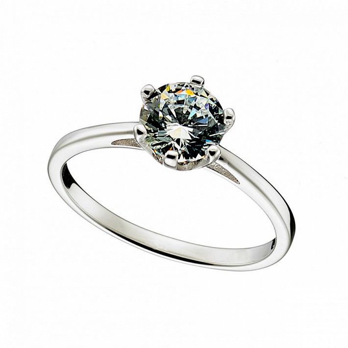 Oxzen δαχτυλίδι ασημένιο μονόπετρο με λευκό ζιργκόν