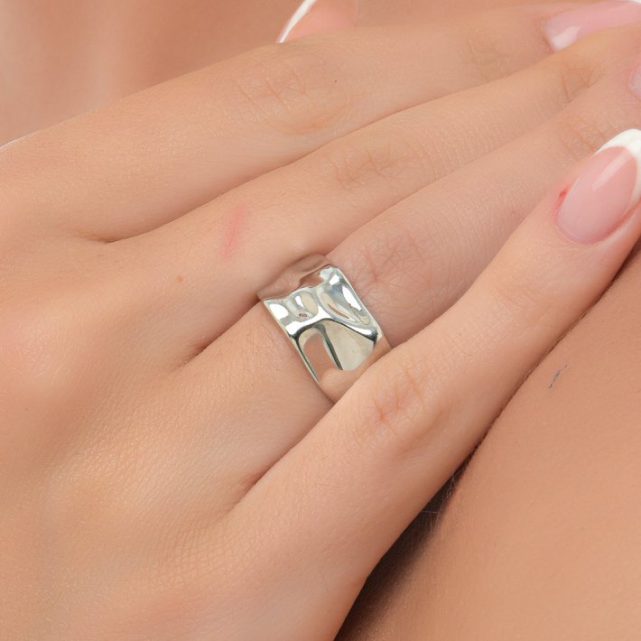 Oxzen δαχτυλίδι ασημένιο τσαλακωμένο free size