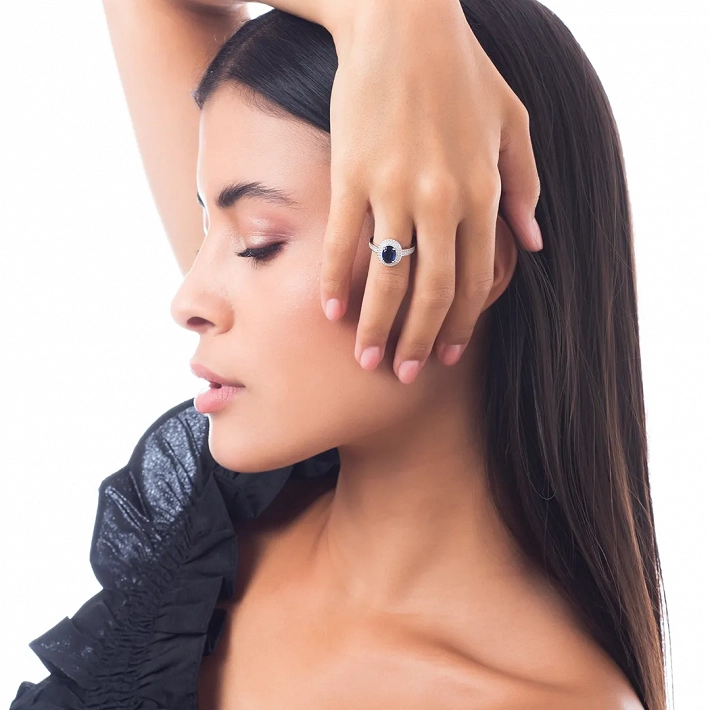 Oxzen ασημένιο δαχτυλίδι επιπλατινωμένο με οβάλ ζιργκόν