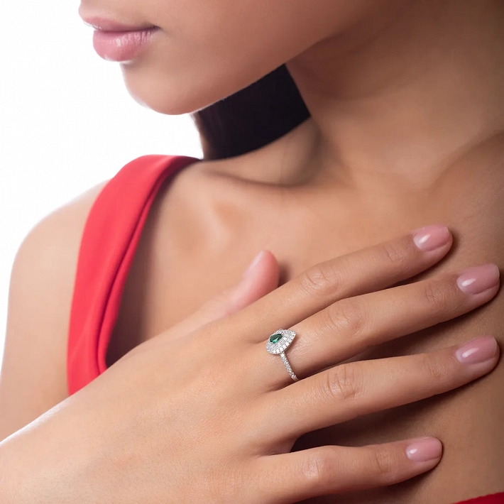 Oxzen ασημένιο δαχτυλίδι δάκρυ με πέτρες ζιργκόν