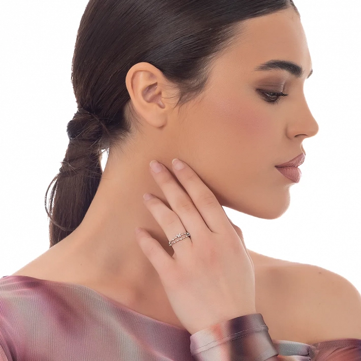 Oxzen γυναικείο δαχτυλίδι ασημένιο με λευκά ζιργκόν free size