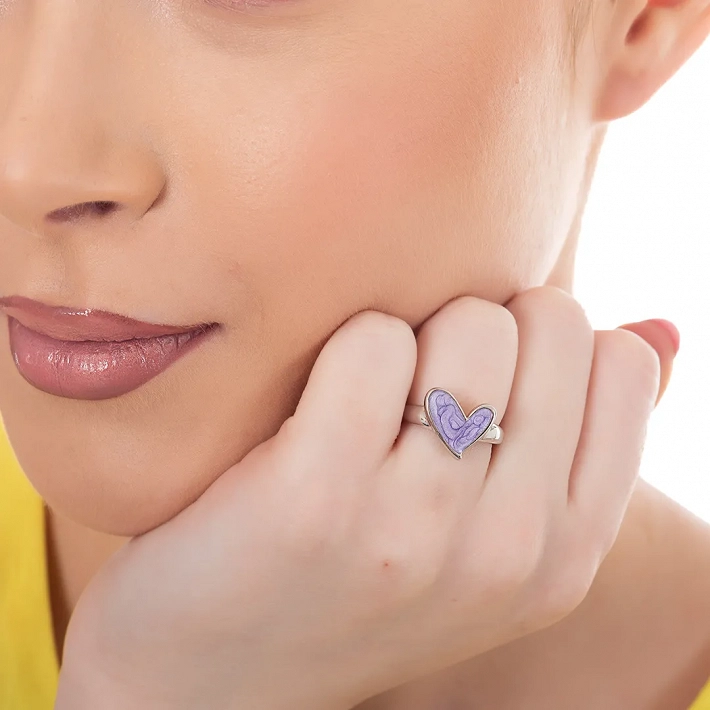 Oxzen γυναικείο δαχτυλίδι ασημένιο καρδιά με σμάλτο free size