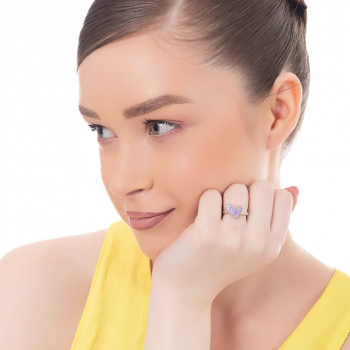 Oxzen γυναικείο δαχτυλίδι ασημένιο καρδιά με σμάλτο free size