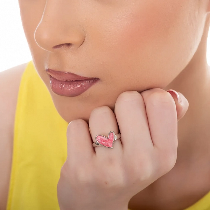 Oxzen γυναικείο δαχτυλίδι ασημένιο καρδιά με σμάλτο free size
