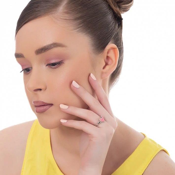 Oxzen γυναικείο δαχτυλίδι ασημένιο καρδιά με σμάλτο free size