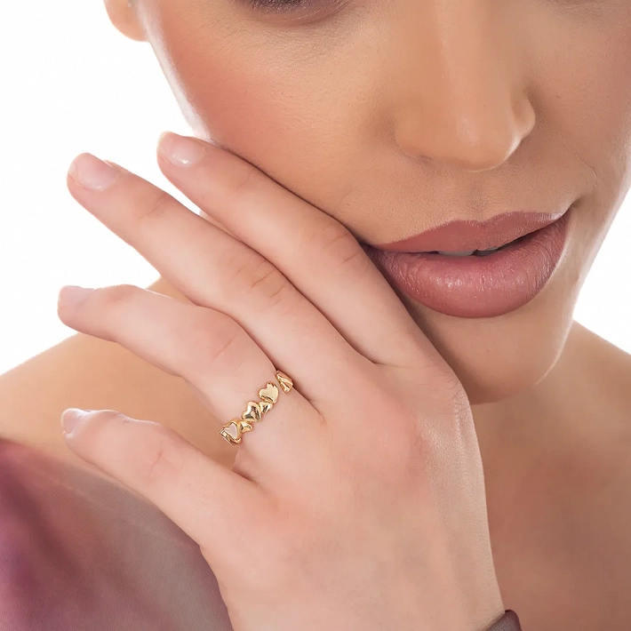 Oxzen ασημένιο δαχτυλίδι με καρδιές φίλντισι free size