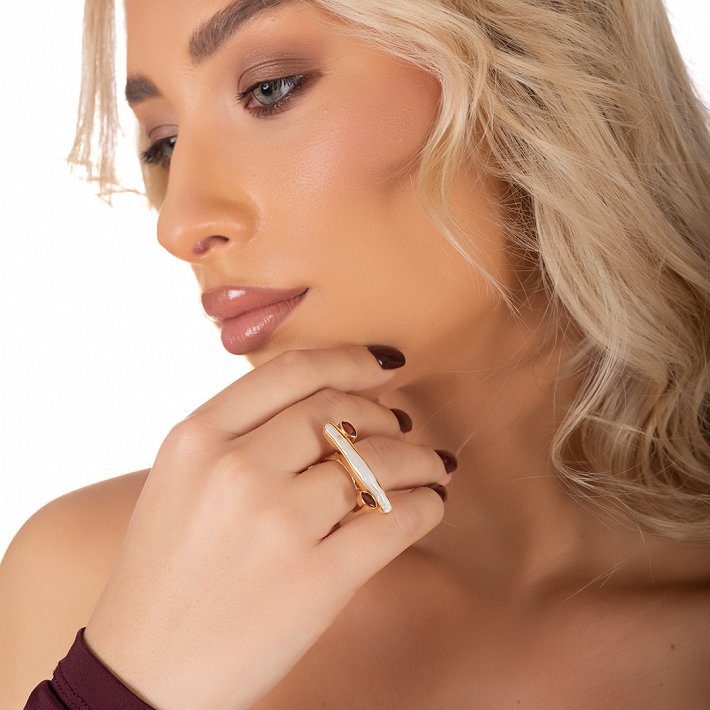 Oxzen ασημένιο δαχτυλίδι επιχρυσωμένο χειροποίητο με πέρλα ακανόνιστη free size