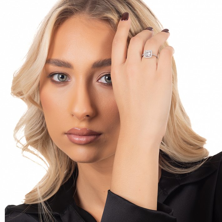 Oxzen ασημένιο δαχτυλίδι μονόπετρο τετράγωνο με ζιργκόν