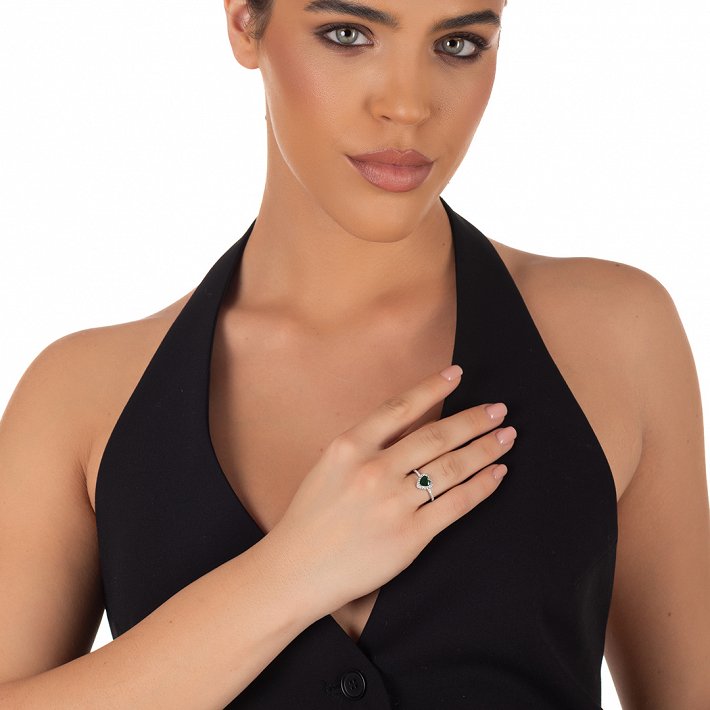 Oxzen ασημένιο δαχτυλίδι μονόπετρο με καρδιά ζιργκόν