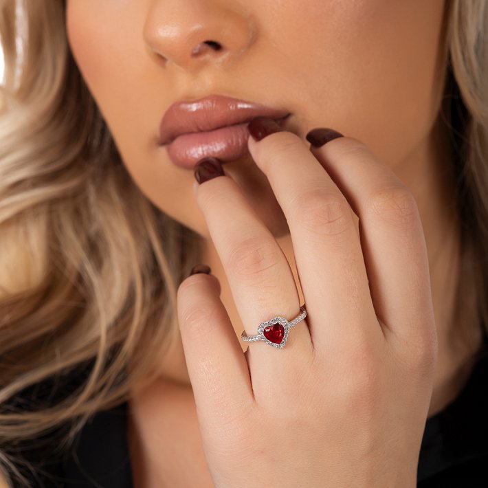 Oxzen ασημένιο δαχτυλίδι μονόπετρο με καρδιά ζιργκόν