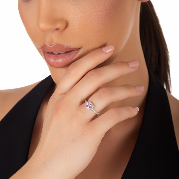 Oxzen ασημένιο δαχτυλίδι μονόπετρο με καρδιά ζιργκόν