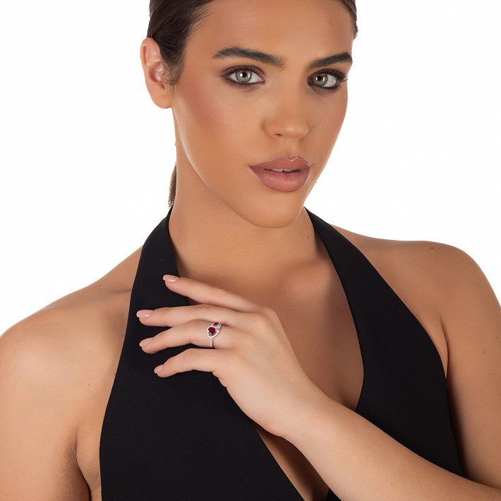 Oxzen ασημένιο δαχτυλίδι με διπλή καρδιά ζιργκόν