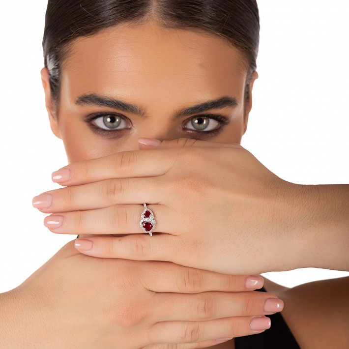 Oxzen ασημένιο δαχτυλίδι με διπλή καρδιά ζιργκόν