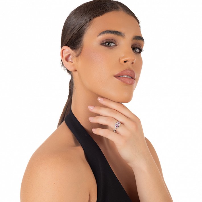 Oxzen ασημένιο δαχτυλίδι με διπλή καρδιά ζιργκόν