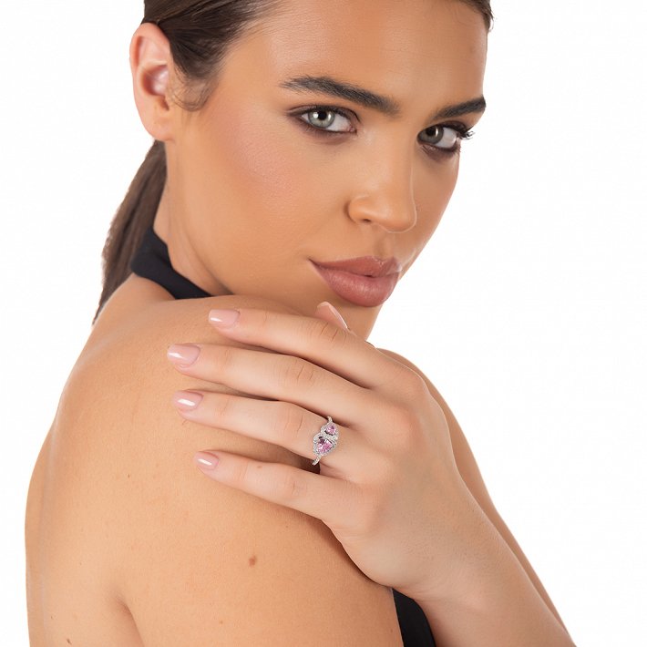 Oxzen ασημένιο δαχτυλίδι με διπλή καρδιά ζιργκόν