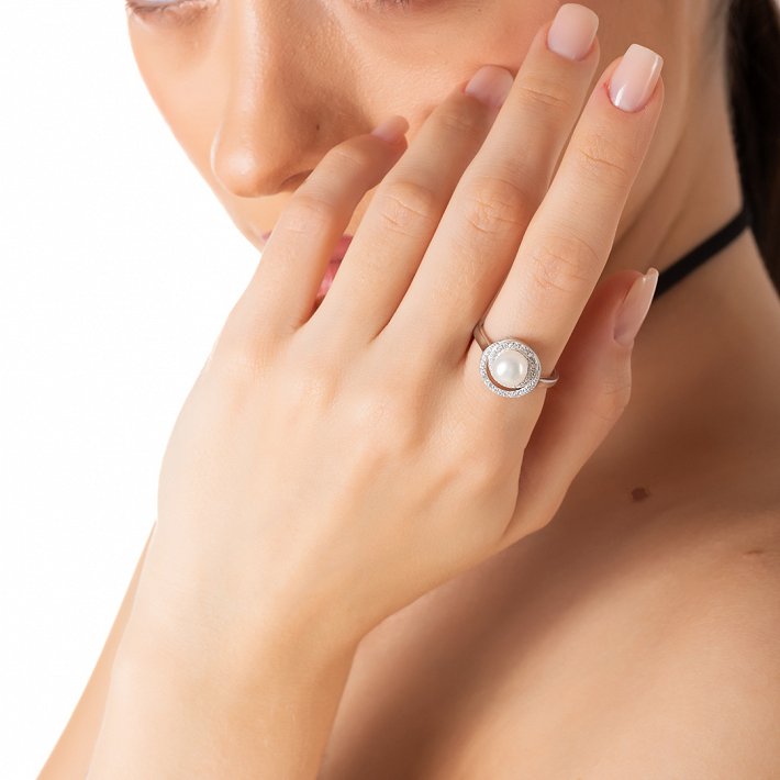 Oxzen ασημένιο δαχτυλίδι με πέρλα
