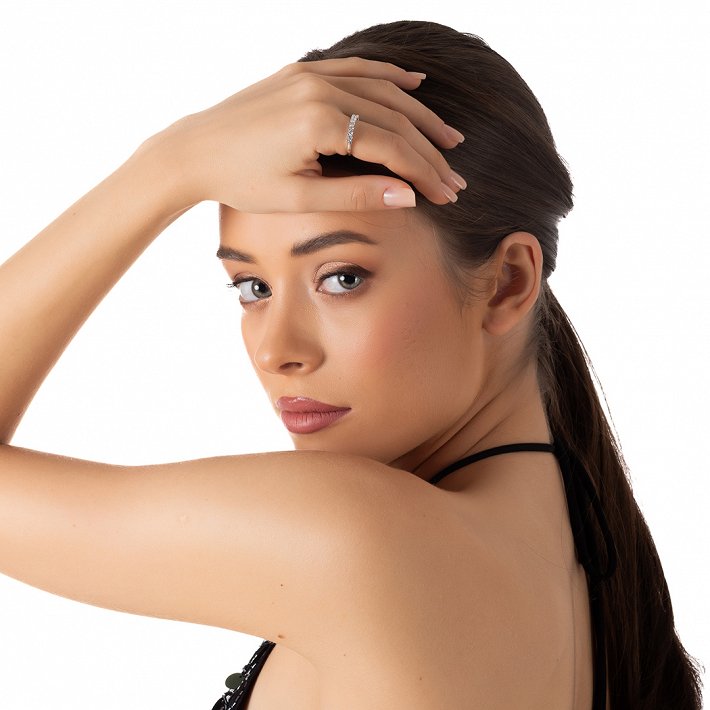 Oxzen ασημένιο δαχτυλίδι σειρέ με λευκά ζιργκόν