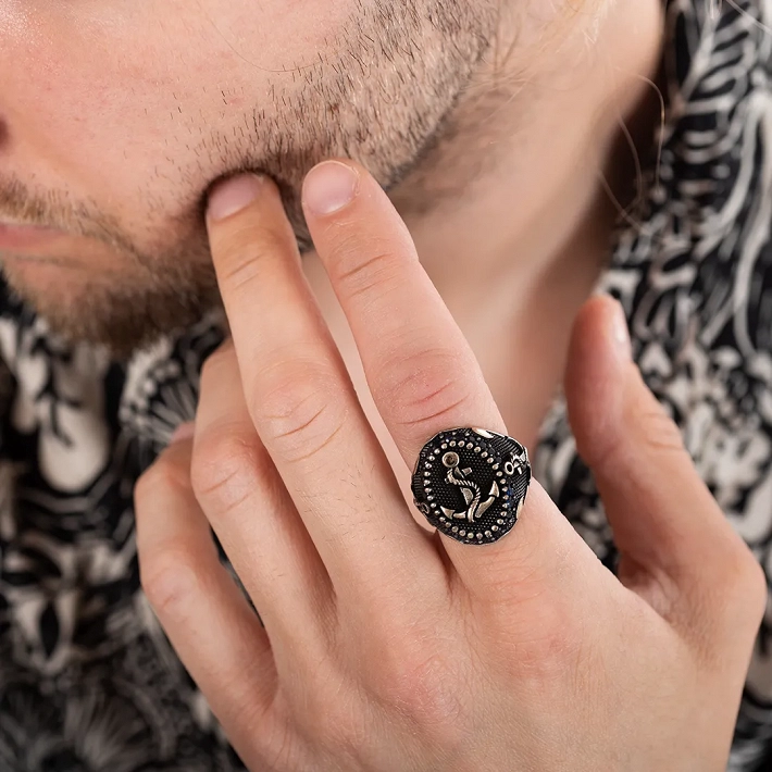 Oxzen ανδρικό δαχτυλίδι ασημένιο, σκαλιστό με άγκυρα