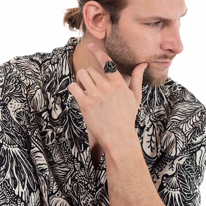 Oxzen ανδρικό δαχτυλίδι ασημένιο, σκαλιστό με άγκυρα