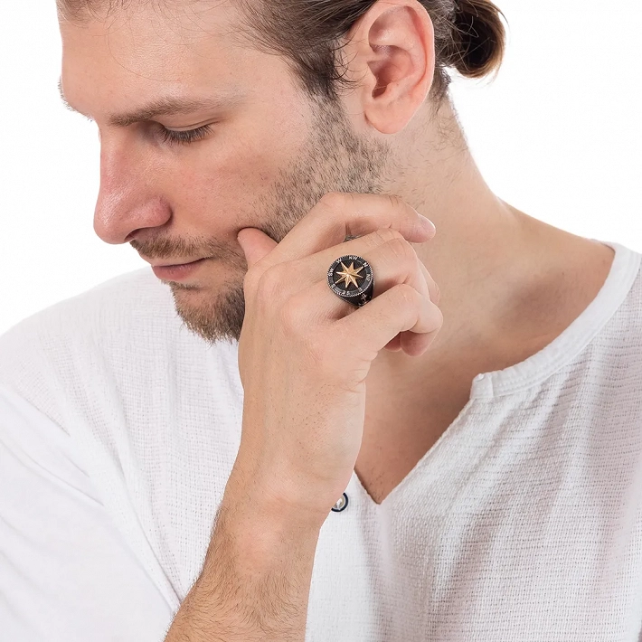 Oxzen ασημένιο ανδρικό δαχτυλίδι, με πυξίδα