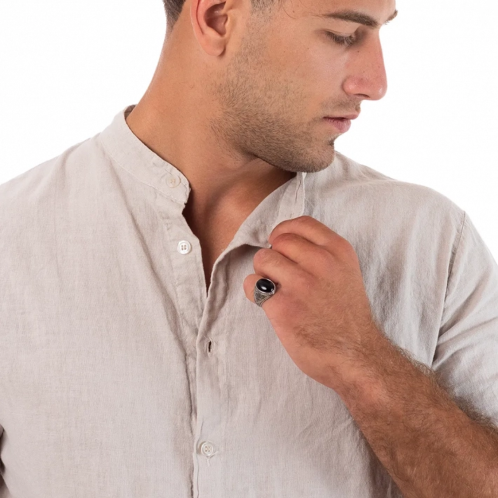 Oxzen δαχτυλίδι ανδρικό ασημένιο, με πέτρα αχάτη