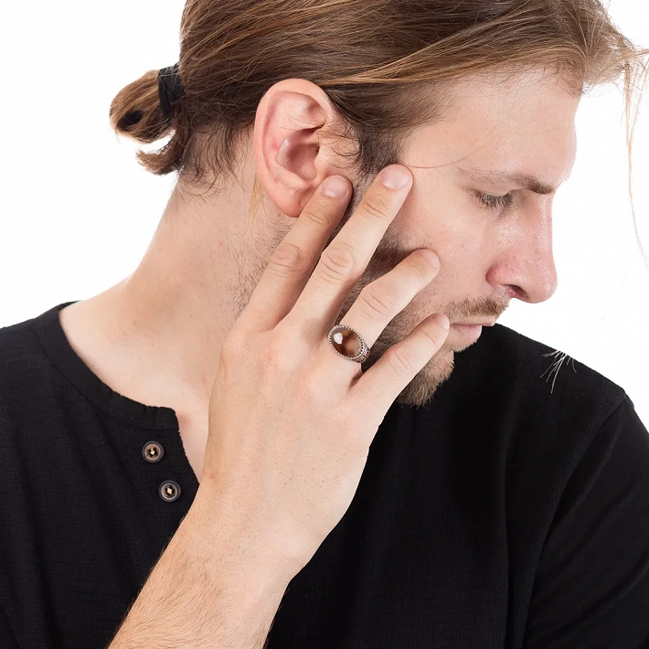 Oxzen δαχτυλίδι ανδρικό ασημένιο με πέτρα