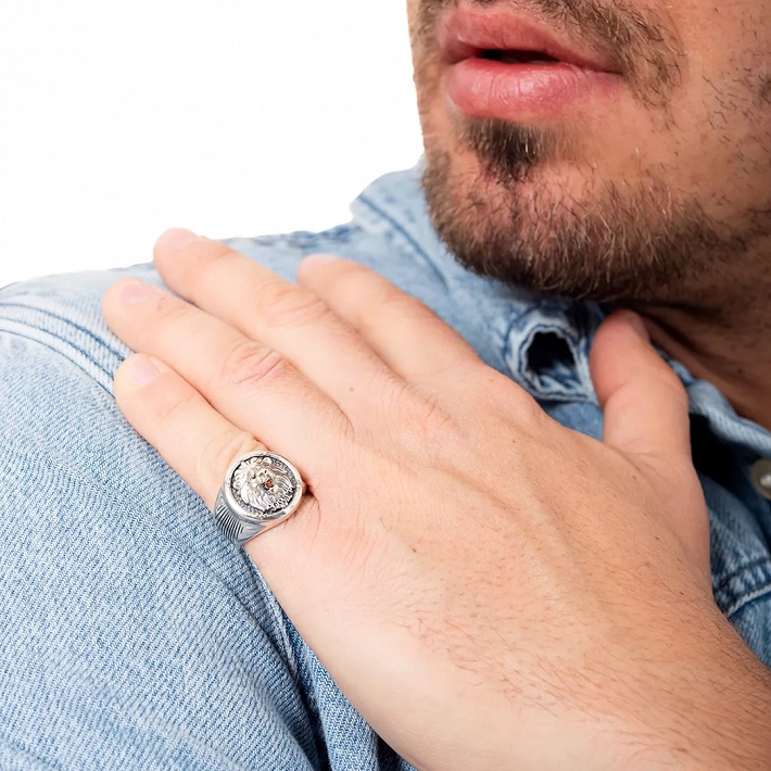 Oxzen ανδρικό δαχτυλίδι ασημένιο με λιοντάρι free size